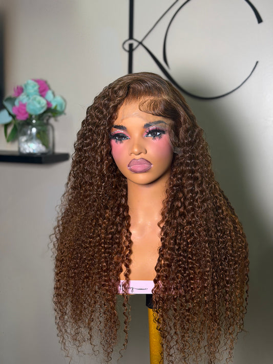 Honey Brown Curly Frontal Wig